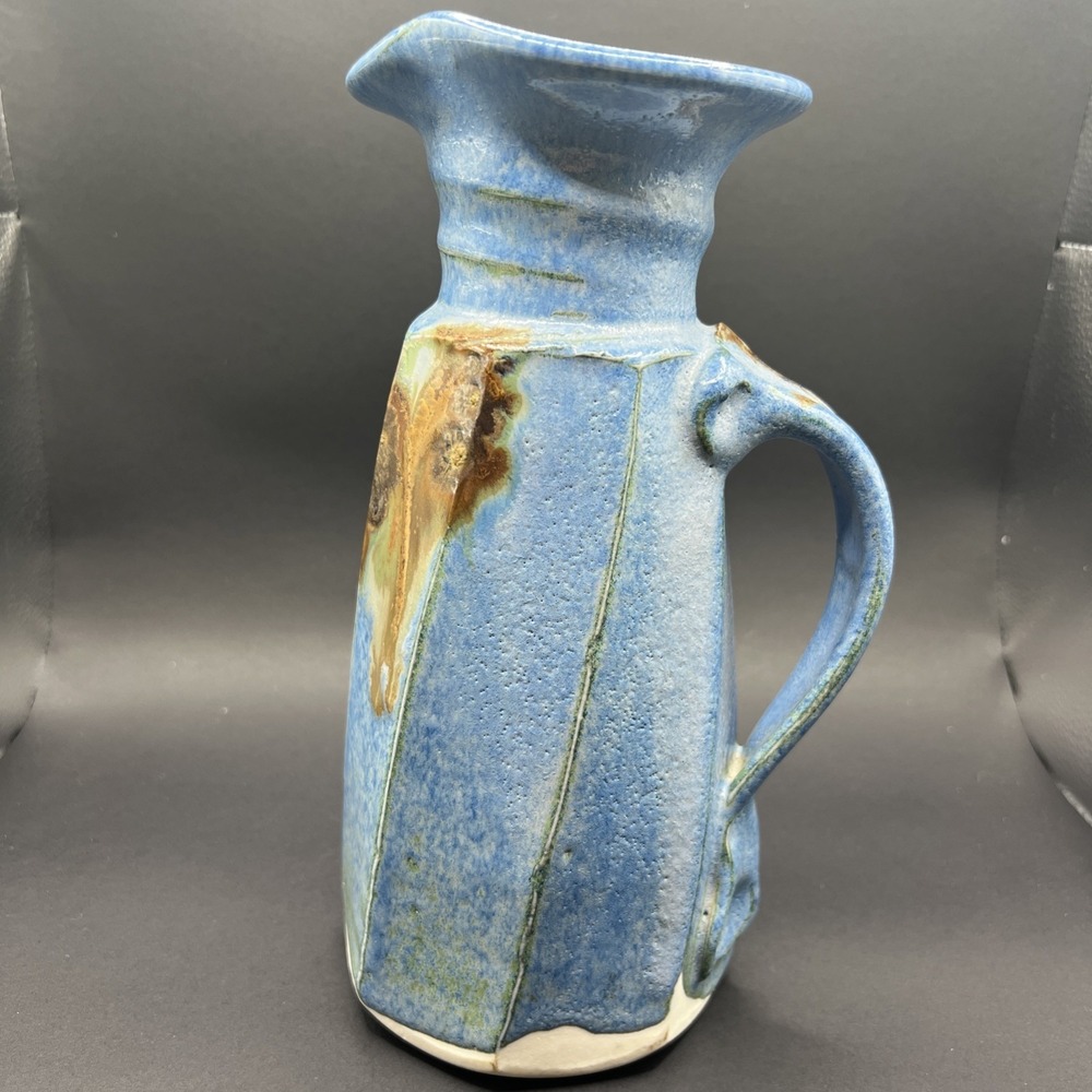 Artist Signed Mayhew Studio Art Pottery 9.5" Tennessee Drip Glaze Pitcher